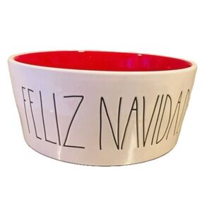Rae Dunn XL Dog Bowl FELIZ NAVIDAD NWT Christmas holiday decor red